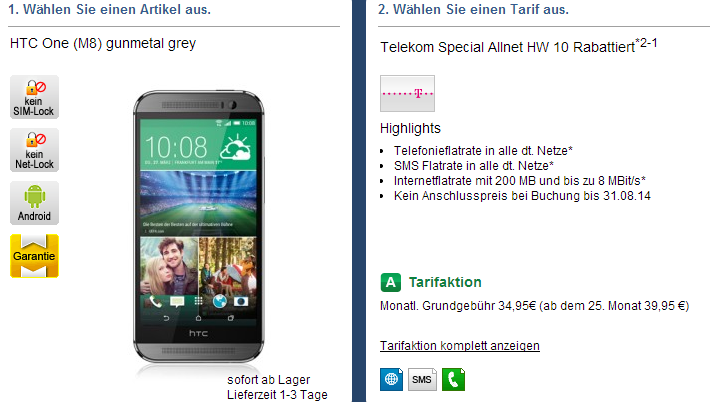 Tipp! Telekom Special Allnet-Flat nur 34,95 Euro dazu HTC One oder andere Smartphones ohne Zuzahlung