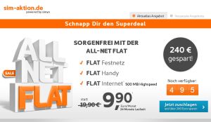 Nur noch 2 Stück! Knaller: Simyo Allnet-Flat mit 500MB und Telefonflat nur 9,90 Euro pro Monat + einmalig 19,90 Euro!