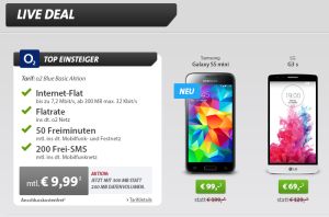 Sparhandy Live Deal! O2 Blue Basic Tarif für Wenigtelefonierer mit Samsung Galaxy S5 Mini für zusammen nur 338,76 Euro!