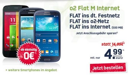 O2 Flat M Internet mit 500 MB Datenvolumen für nur 4,99 Euro pro Monat – dazu einige Geräte zu recht ordentlichen Preisen