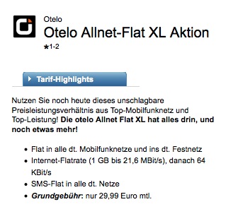 Otelo Allnet Flatrate inkl. SMS Flatrate und Internetflatrate ab 24,99 Euro – dazu z.B. Bundle aus Smartphone und Tablet für 1,- Euro