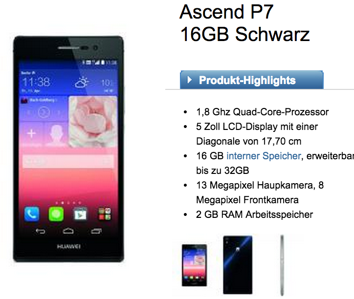 Logitel: Huawei Ascend P7 16GB und Huawei MediaPad M1 8.0 3G mit E-Plus BASE pur Vertrag für nur 12,50 Euro monatlich inkl. 50 Min, 50 SMS und 50 MB Daten pro Monat!