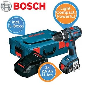 Bosch GSR 18 V-LI Professional Akkuschrauber, 2 x 2,6 Ah Batterie Premium und Bosch L-Box für nur 208,90 Euro inkl. Versand!