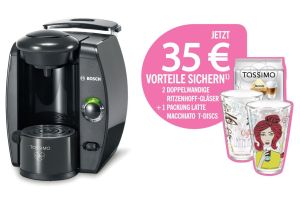 Bosch Tassimo TAS 4000 für nur 34,99 Euro inkl. 2 Ritzenhoff Gläsern und einer Packung Latte Macchiato Disks!