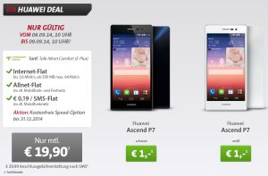 Sparhandy IFA Deal: Huawei Ascend P7 mit Mobilcom Talk Allnet Comfort Tarif im E-Plus Netz für effektiv 7,04 Euro pro Monat!