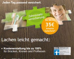 Jetzt Zahnzusatzversicherung von Asstel abschließen und 35,- Euro Amazon Gutschein als Prämie erhalten!