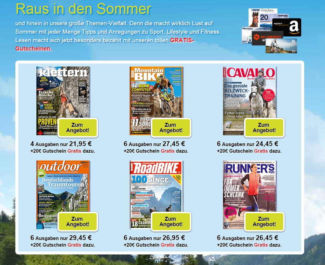 DPV Sommerlust Kampagne mit vielen Abos zu guten Preisen – z.B. 4 Ausgaben klettern für effektiv 1,95 Euro