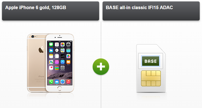 BASE all-in classic + iPhone 6 schon ab 33,- Euro/Monat für ADAC Mitglieder + 1,- Euro Zuzahlung