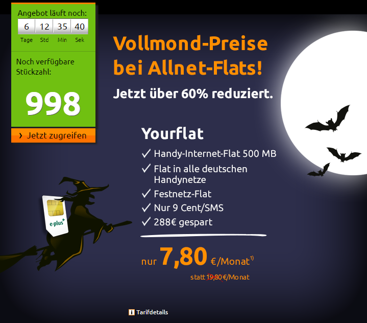 Crash-Tarife! mobilcom-debitel Yourflat Tarif mit Allnet Flat und 500MB Datenvolumen für nur 7,80 Euro im Monat