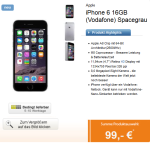 Knaller! Apple iPhone 6 mit 16GB + Otelo Allnet-Flat XL Aktionstarif für nur 29,99 Euro monatlich und einmalig 99,- Euro!