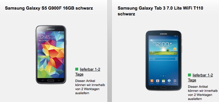 Fette O2 Allnet-Flat mit SMS und 2GB + Daten-Sim 1GB LTE + Samsung Galaxy S5 + Samsung Galaxy Tab 3 7″ nur 29,98 Euro monatlich