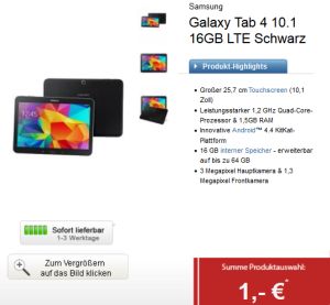 Jetzt wieder bei Logitel! E-Plus Mein BASE Internet 11 Tarif mit Samsung Galaxy Tab 4 bei Logitel schon für 11,- Euro im Monat