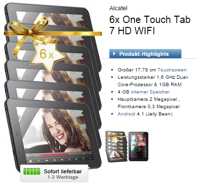 E-Plus Mein BASE Internet 11 Tarif mit 6x Alcatel One Touch Tab 7 HD WIFI für nur 11,- Euro im Monat