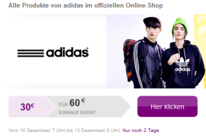 60,- Euro Gutschein für den Adidas Onlineshop jetzt bei Vente-Privee für nur 30,- Euro kaufen!