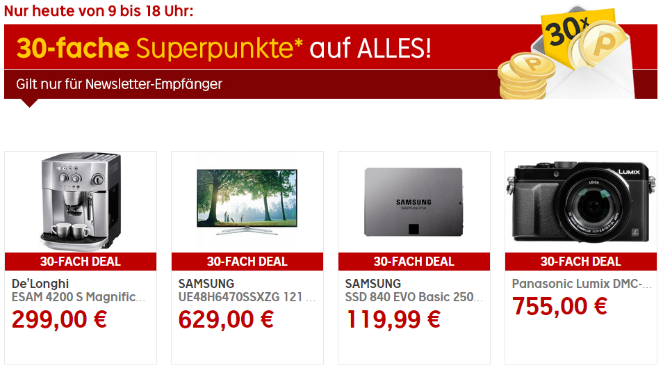 Rakuten Super Sale mit 30fach Punkten z.B. Samsung UE48H6470 für nur 629,- Euro mit 189,- Euro in Superpunkten!
