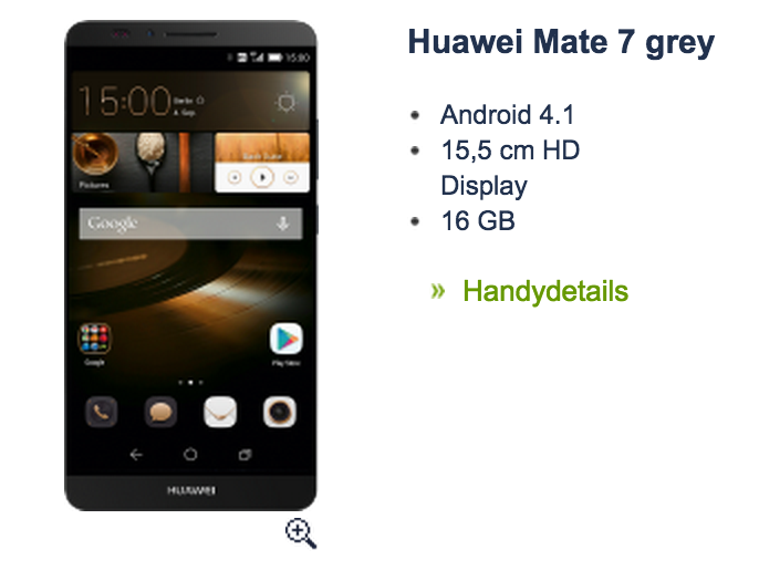 Tipp! Huawei Mate 7 grey Smartphone mit o2  Flat M Internet für effektiv insgesamt nur 261,51 Euro über 24 Monate (Ersparnis von 157,- Euro)