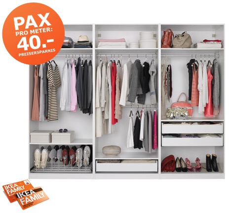 IKEA Family Mitglieder sparen ab 31. Januar satte 40,- Euro pro Meter Pax-Kleiderschrank