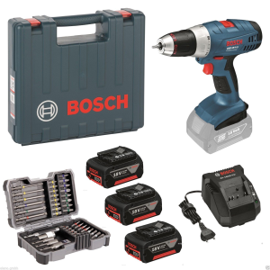 Heimwerkertipp! Bosch blau GSR 18V-LI Akku-Bohr-Schrauber 18 Volt mit 3 Akkus (3,0 Ah) + Bit Set + Koffer für nur 199,90 Euro!