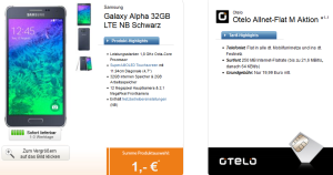 Nur 150x! Otelo Allnet-Flat M mit dem schicken Samsung Galaxy Alpha 32GB LTE für nur 19,99 Euro monatlich!