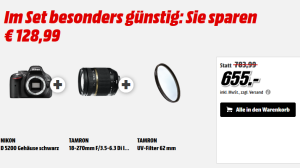 Media Markt: NIKON D 5200 mit TAMRON 18-270mm Objektiv und TAMRON UV-Filter für zusammen nur 659,99 Euro (Preisvergleich 750,- Euro)