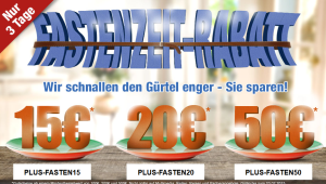 [PLUS.DE] Fastenzeit-Rabatt mit 15,- Euro, 20,- Euro oder 50,- Euro Gutscheincodes + kostenlosem Versand bei Plus.de!