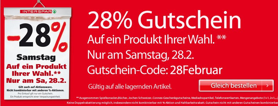 Fette 28% Rabatt auf das komplette Sortiment bei interspar.at – Versand nach Deutschland möglich!