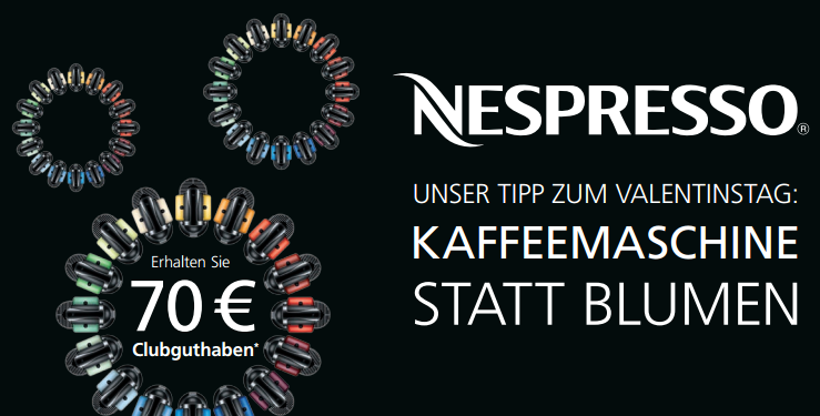 Nur heute! 70,- Euro Nespresso-Clubguthaben beim Kauf einer Nespresso Maschine mit Milchaufschäumfunktion