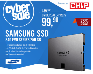 Cyberport Cybersale: Samsung SSD 840 EVO Series 250GB für nur 99,90 Euro inkl. Versand!