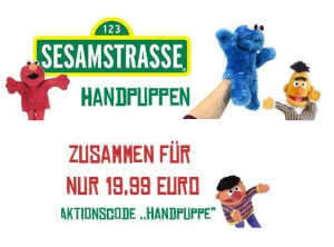 4er-Set Sesamstrasse Handpuppen Ernie, Bert, Krümelmonster und Elmo für zusammen nur 24,94 Euro inkl. Versand!