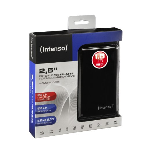 In­ten­so Memory Case ex­ter­ne Fest­plat­te 1,5TB (2,5″, 5400rpm, 8MB Cache, USB 3.0) für ungefähr 60,- Euro inkl. Versand