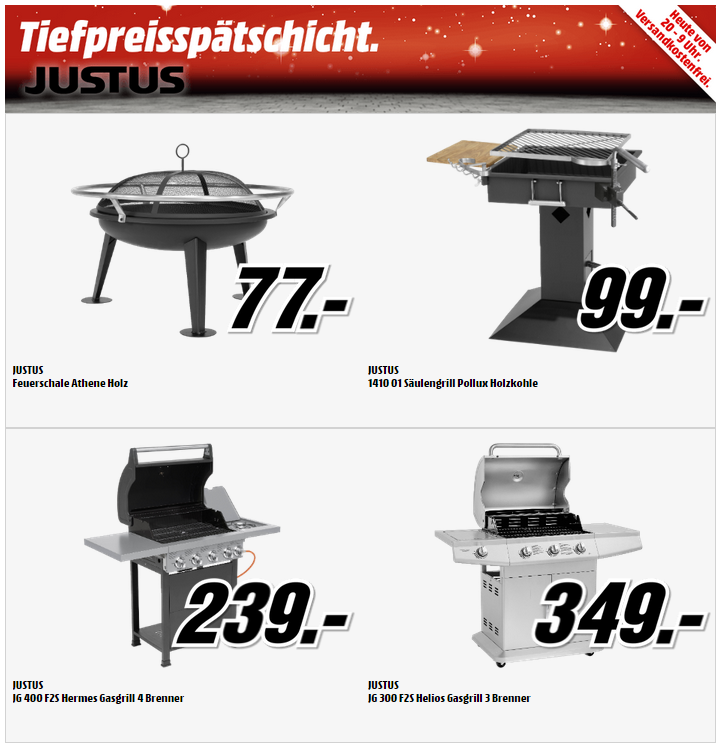 Media Markt Tiefpreisspätschicht mit verschiedenen Grills von Justus – z.B. JUSTUS Feuerschale Athene Holz für nur 77,- Euro