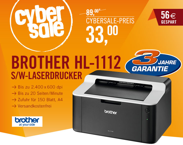 Cybersale! Brother HL-1112 S/W-Laserdrucker für nur 33,- Euro inkl. Versand