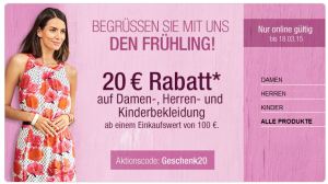 Bis Mitternacht! 20,- Euro Gutschein für Damen-, Herren- und Kinderbekleidung bei Galeria Kaufhof (Mindestbestellwert 100,- Euro)