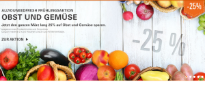 20% Allyouneed Gutschein + 25% Sofortrabatt auf Obst und Gemüse und versandkostenfreie Lieferung!