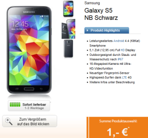 Super! Otelo Allnet-Flat M mit Allnet-Telefonflat, 250MB Datenflat und 9 Cent pro SMS + Samsung Galaxy S5 für monatlich 19,99 Euro ohne Zuzahlung!