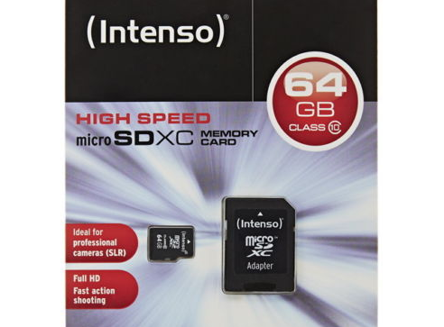 Intenso 64GB Micro SDXC Speicherkarte Class 10 inkl. Adapter für nur 22,22 Euro inkl. Versand