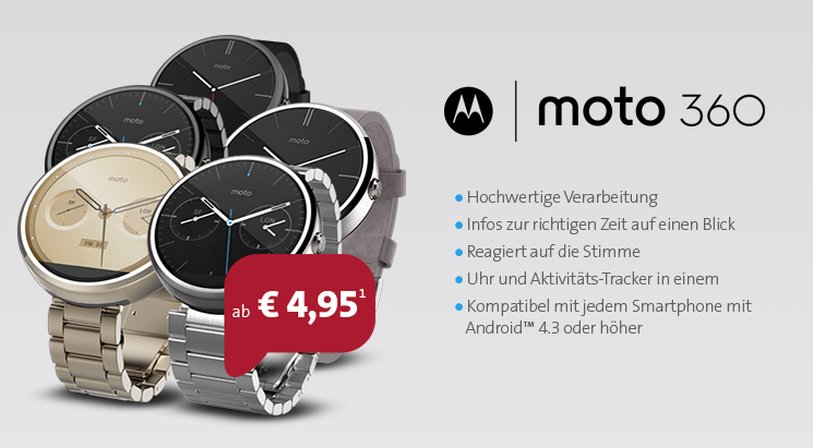 o2 Smart Surf Aktionstarif mit Motorola Moto 360 Smartwach für effektiv nur 7,20 Euro im Monat
