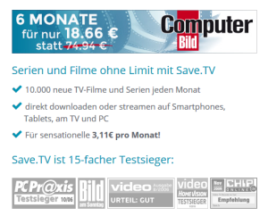 Computerbild Aktion: 6 Monate Save.tv XL für insgesamt nur 18,66 Euro!