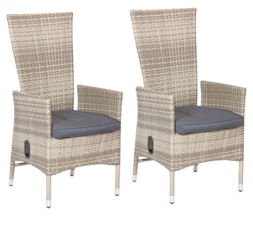 2x Sessel PolyRattan Lehne stufenlos verstellbar Gartenmöbel grau für nur 139,99 Euro inkl. Versand