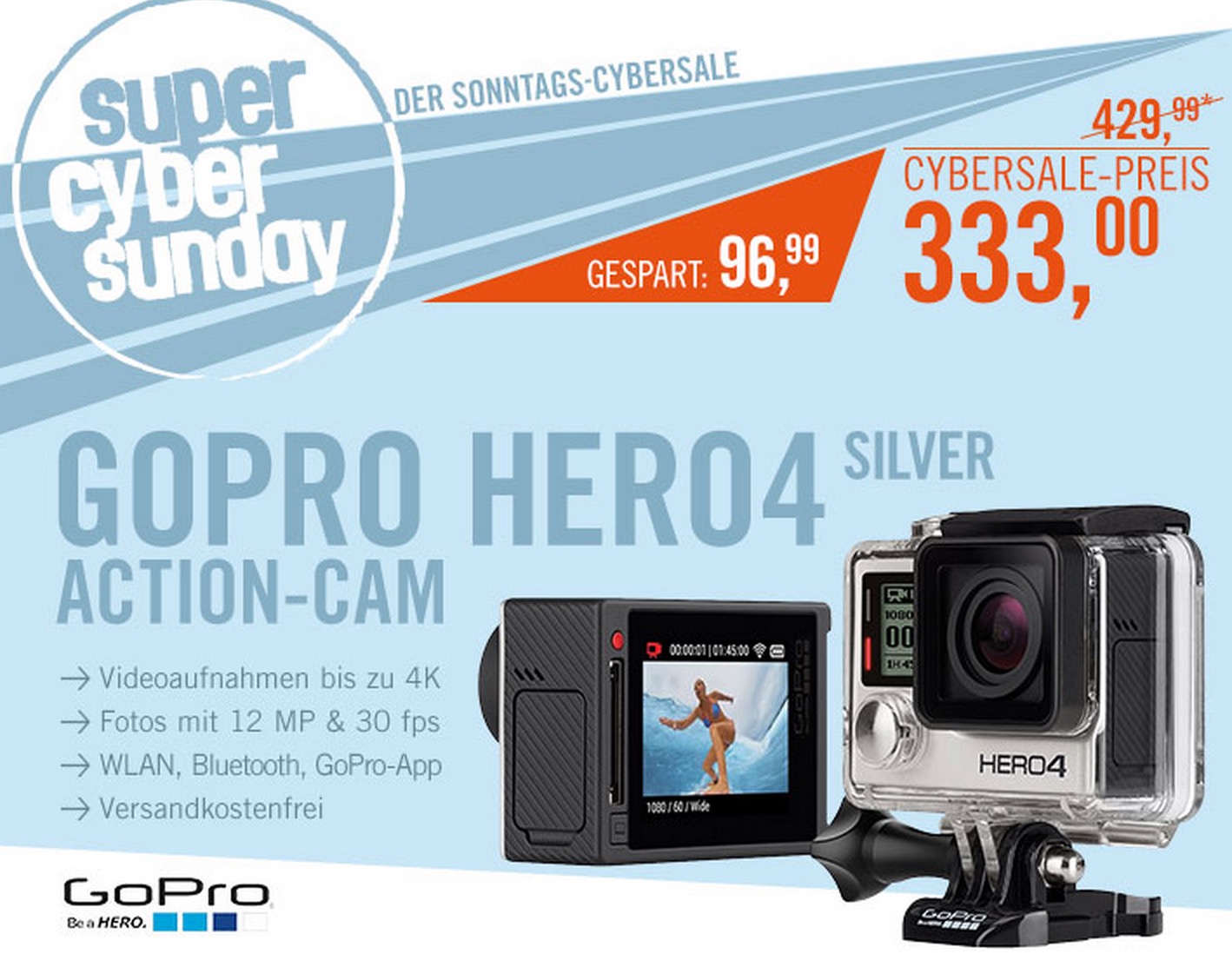 GoPro HERO4 Silver Actioncam für nur 333,- Euro inkl. Versand