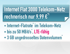 3GB LTE Datenflat (bis 50 Mbit/S) im Telekom Netz für nur 9,99 Euro!