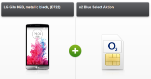 o2 Blue Select Aktionstarif mit 500 MB Datenflat, SMS Flat, O2-Flat, Wunschnetzflat und 100 Min für 14,99 Euro monatlich + LG G3 S für einmalig 19,- Euro!