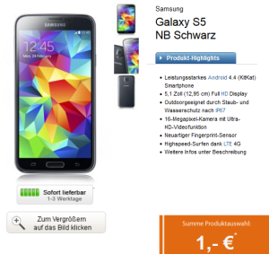 Super! Klarmobil Allnet Spar Flat XL mit 1GB Datenflat + Samsung Galaxy S5 für nur 24,85 Euro monatlich!