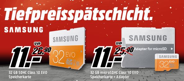 Media Markt Tiefpreisspätschicht mit verschiedenen Samsung SD-Karten und SSDs zu tollen Preisen