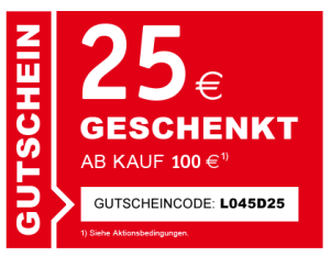 25,- Euro Rabatt ab 100,- Euro Bestellwert im XXXLShop!