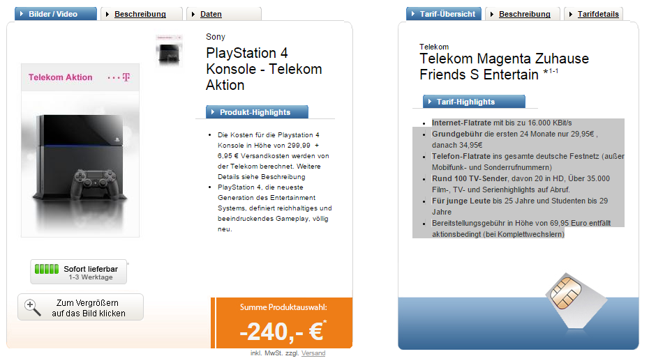 Sony PlayStation 4 Konsole in der Telekom Aktion mit Magenta Zuhause Entertain ab effektiv 19,95 Euro im Monat + 306,95 Euro Zuzahlung