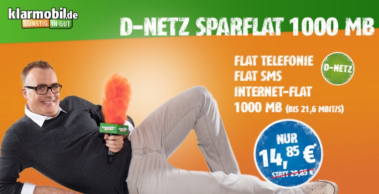 Nur bis heute!! Fette Allnet-Flatrate mit 1GB 21-MBit-Flatrate im bestem Telekom-Netz nur 14,85 Euro monatlich – statt normal 29,85 Euro