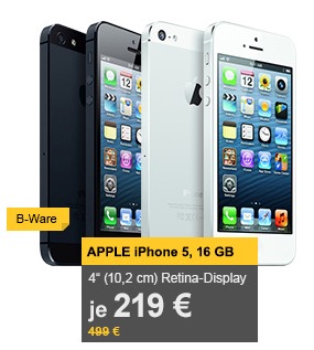 Apple iPhone 5 mit 16GB refurbished in Space Grau oder Silber nur 219,- Euro inkl. Versand
