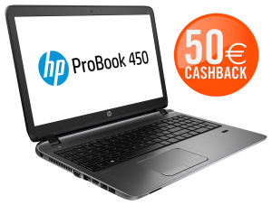 HP ProBook 450 G2 mit Intel Core i5, LTE,  Windows und 50,- Euro Cashback für nur 469,- Euro!