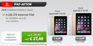 Sparhandy: Vodafone DataGo DataGo L mit iPad Air 2 16Gb für 27,49 Euro im Monat!